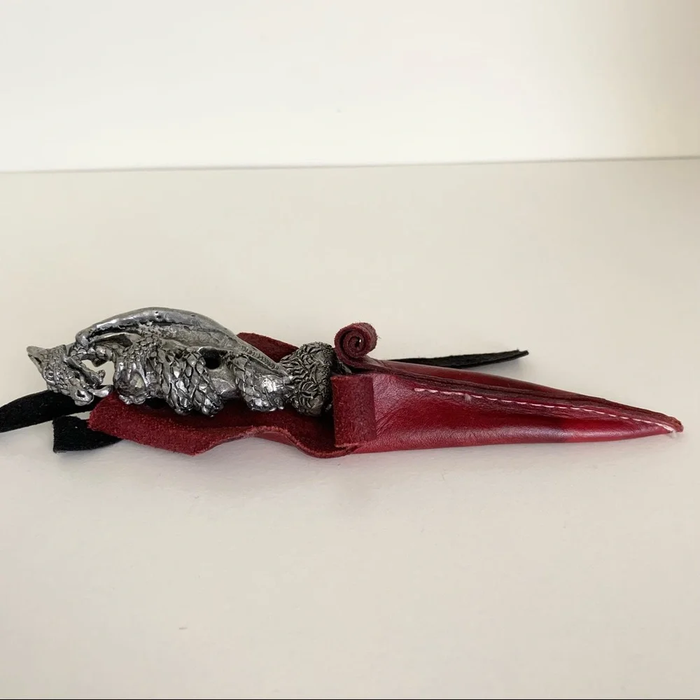 Vintage Medieval dragon letter opener in leather sheath